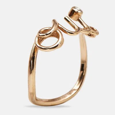 Pre-owned Dior Qui Diamond 18k Rose Gold Ring Size 52