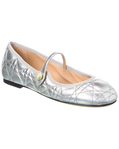 Dior Quilted Leather Ballet Flat In Silver