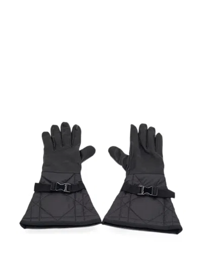 Pre-owned Dior Quilted Panel Leather Gloves In Black