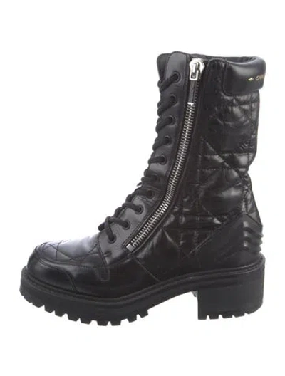 Pre-owned Dior Quilted Pattern Leather Combat Boots In Black