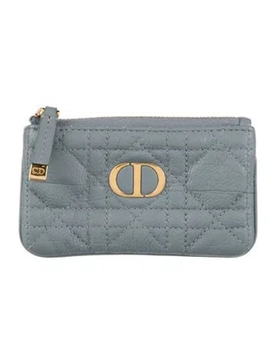 Pre-owned Dior Quilted Pattern Leather Wallet In Blue