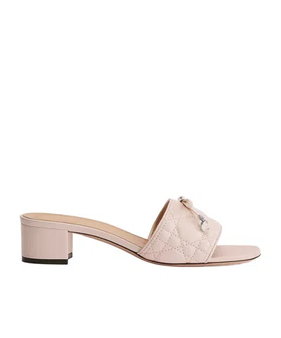 Dior Quilted Slide Heeled Sandals In Pink