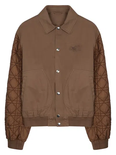 Dior Quilted-sleeve Bomber Jacket In Brown
