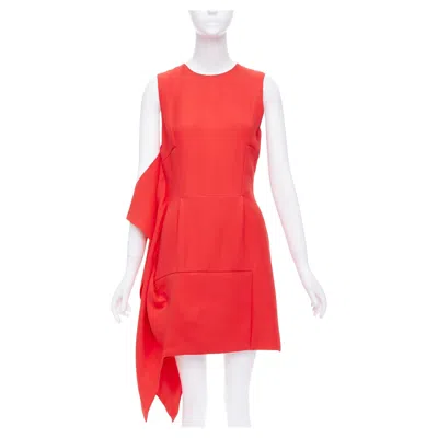Pre-owned Dior Raf Simons Red Silk Wool Drape Side Crew Neck Mini Shift Dress Fr38 M
