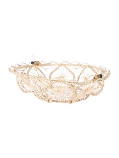 Pre-owned Dior Raffia Bees Basket In Neutral