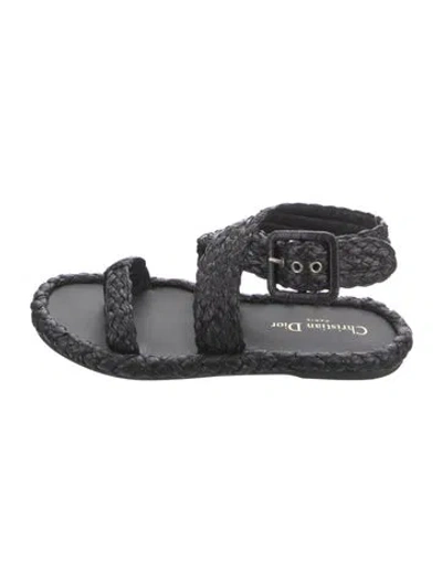Pre-owned Dior Raffia Braided Accents Gladiator Sandals In Black