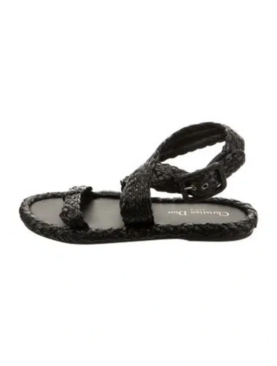 Pre-owned Dior Raffia Braided Accents Gladiator Sandals In Black