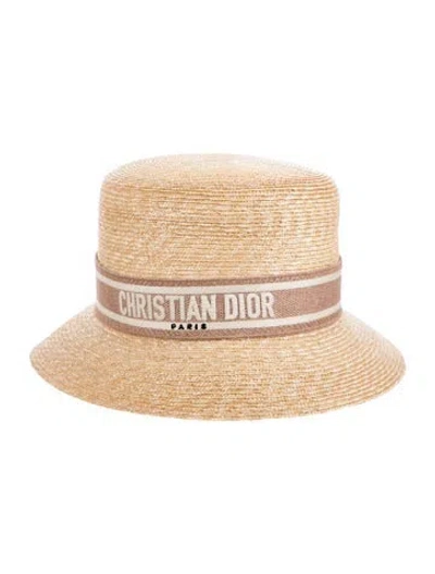 Pre-owned Dior Raffia Bucket Hat In Neutral