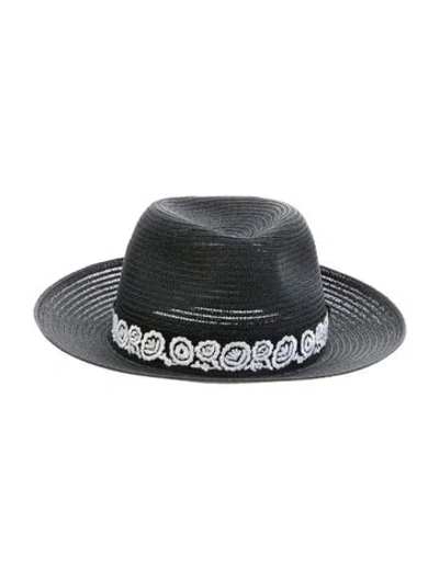 Pre-owned Dior Raffia Embroidered Sun Hat In Black