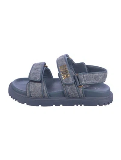 Pre-owned Dior Raffia Graphic Print Sandals In Blue