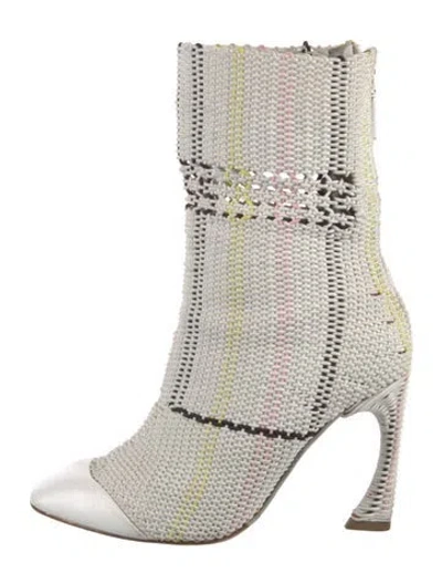 Pre-owned Dior Raffia Patterned Sock Boots In White