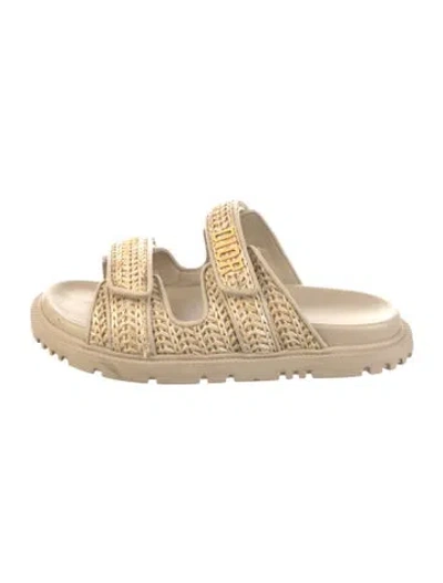 Pre-owned Dior Raffia Slides In Neutrals