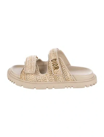 Pre-owned Dior Raffia Tweed Pattern Flats In Neutrals