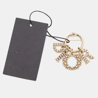 Pre-owned Dior Ramadan Edition Gold Tone Logo Crystal Embellished Charm Brooch