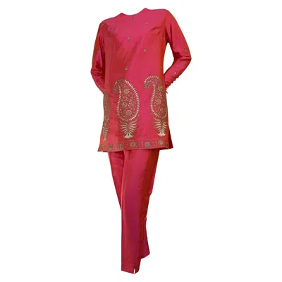 Pre-owned Dior Rare 1957 Christian  Colifichets Florescent Pink Silk Two-piece Pantsuit