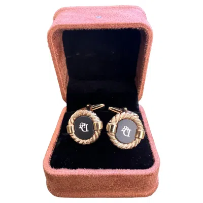 Pre-owned Dior Rare Gold Plated & Onyx Vintage Art Deco Christian  Cufflinks In Lux Case In Black
