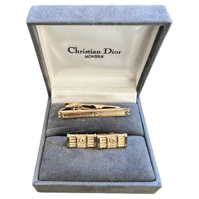 Pre-owned Dior Rare Monsiuer Vintage Christian  Gold Plate Cufflinks & Tie Clip In Original In Multi