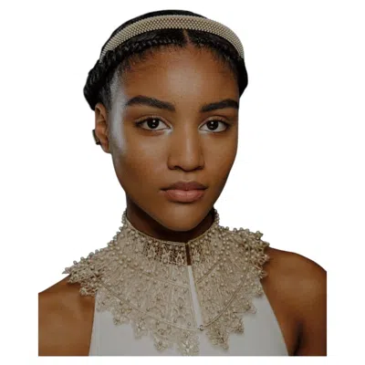 Pre-owned Dior Rare Runway Headband Fw 22 Show Gold Metal & Pearl In Brown