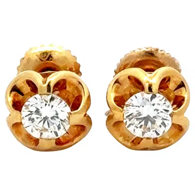 Pre-owned Dior Rare Vintage Diamond Flower Earrings 18k Yellow Gold