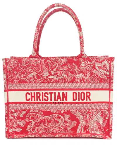 Dior Raspberry Toile Canvas Medium Iviera Toile De Jouy Book Tote  (authentic Pre-loved) In Multi