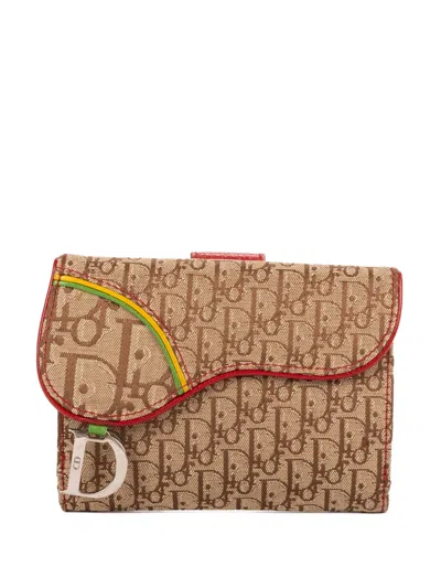 Pre-owned Dior Rasta Saddle Compact Wallet In Neutral