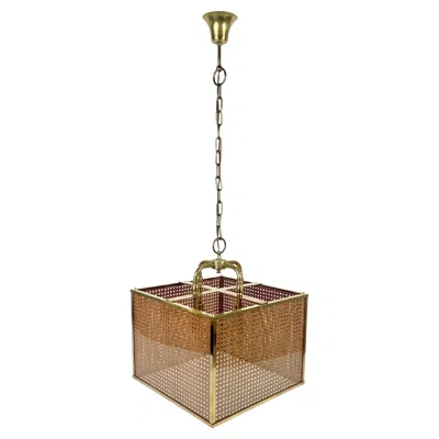 Pre-owned Dior Rattan, Brass And Glass Chandelier Four-light, Italy 1970s In Brown