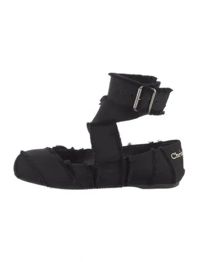 Pre-owned Dior Raw-edge Trim Ballet Flats In Black