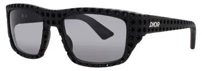 Dior Rectangular Acetate Sunglasses With Polarized Lenses 57-18-135 In 02d - Matte Black / Smoke Polarized