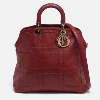 Pre-owned Dior Red Cannage Leather Granville Tote