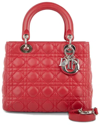 Dior Red Cannage Leather Lady  Silver Hardware (authentic )