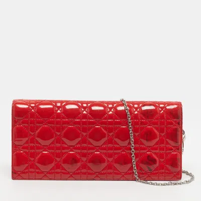 Pre-owned Dior Red Cannage Patent Leather Chain Clutch