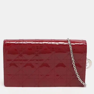 Pre-owned Dior Red Cannage Patent Leather Clutch