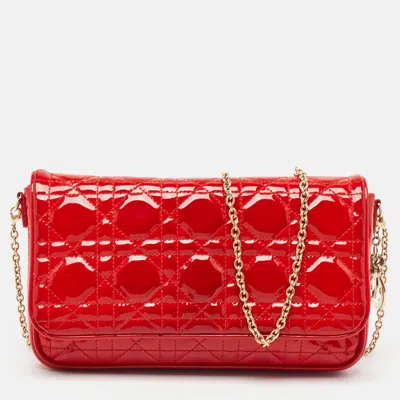Pre-owned Dior Red Cannage Patent Leather Limited Edition Flap Chain Clutch