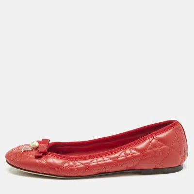 Pre-owned Dior Red Cannage Quilted Leather Bow Ballet Flats Size 37