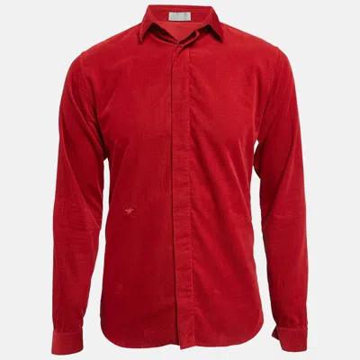 Pre-owned Dior Red Corduroy Regular Fit Shirt S