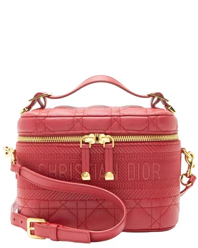 Dior Red Lambskin Travel Small Vanity Case (authentic Pre-loved) In Pink