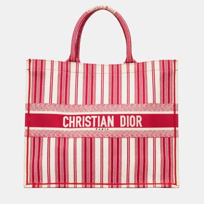 Pre-owned Dior Red Large Striped Book Tote