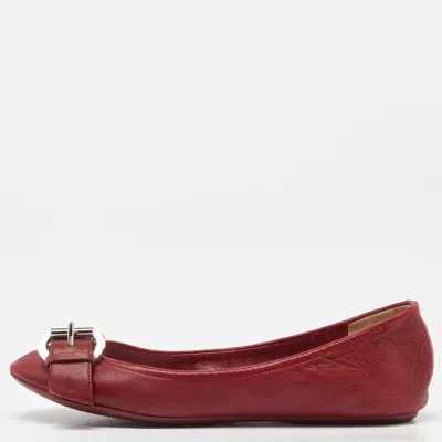 Pre-owned Dior Red Leather Buckle Ballet Flats Size 37