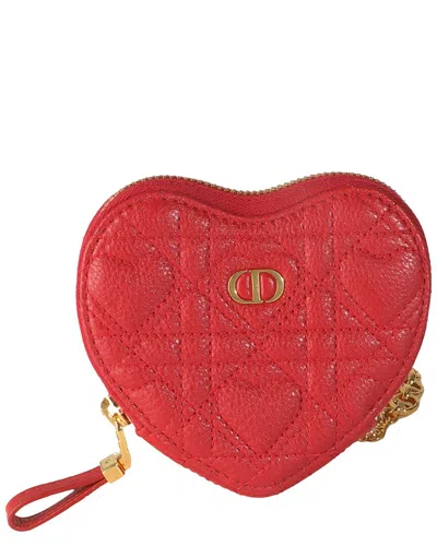 DIOR DIOR RED LEATHER DIORAMOUR CARO HEART POUCH WITH CHAIN (AUTHENTIC PRE-LOVED)