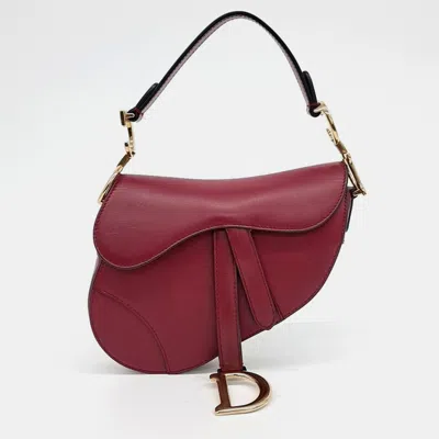 Pre-owned Dior Red Leather Mini Saddle Bag