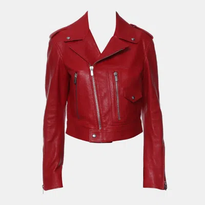 Pre-owned Dior Red Leather Zipped Biker Jacket S