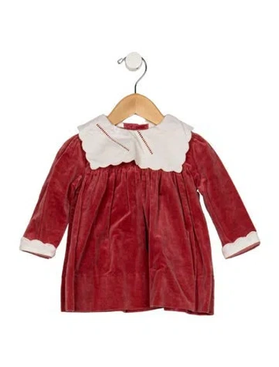 Pre-owned Dior Babies' Red Long Sleeve Dress With Lace Trim Accents And Button Closure
