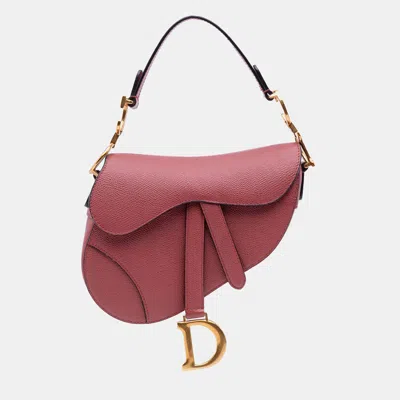 Pre-owned Dior Red Mini Grained Calfskin Saddle Bag