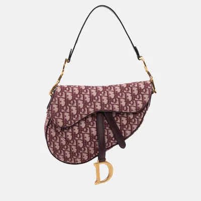 Pre-owned Dior Red Mini Oblique Canvas Saddle Bag