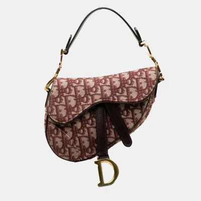 Pre-owned Dior Red Mini Oblique Canvas Saddle Bag