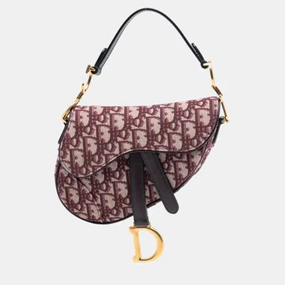 Pre-owned Dior Red Mini Oblique Canvas Saddle Bag
