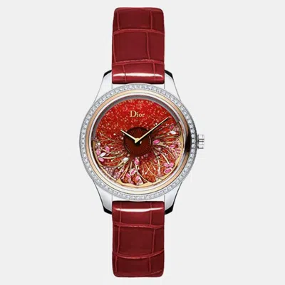 Pre-owned Dior Red Mop 18k Rose Gold Stainless Steel Grand Bal Cd153b2x1007 Automatic Women's Wristwatch 36 Mm