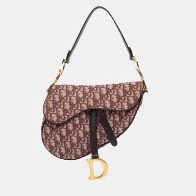 Pre-owned Dior Red Oblique Canvas Saddle Bag