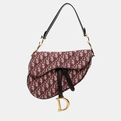 Pre-owned Dior Red Oblique Canvas Saddle Bag