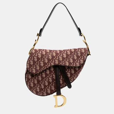 Pre-owned Dior Red Oblique Canvas Saddle Bag